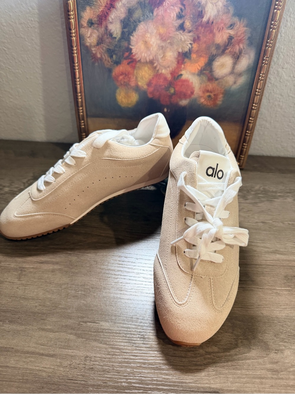 ALO Yoga Women's Beige Suede Lace-Up Sneaker